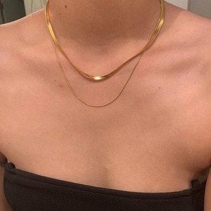 Double Herringbone Necklace, Two layered Necklaces, Gold Snake chain necklace